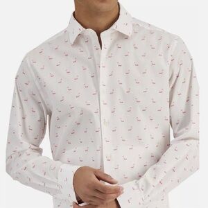 Bar III Mens Slim-Fit Pink Flamingo Knit Long Sleeve Collared Dress Shirt Small